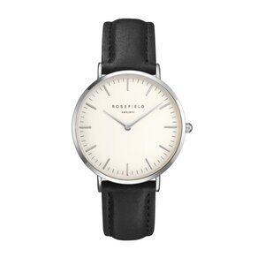 Rosefield The Bowery Silver White/Black Ladies Women Watch Leather Band